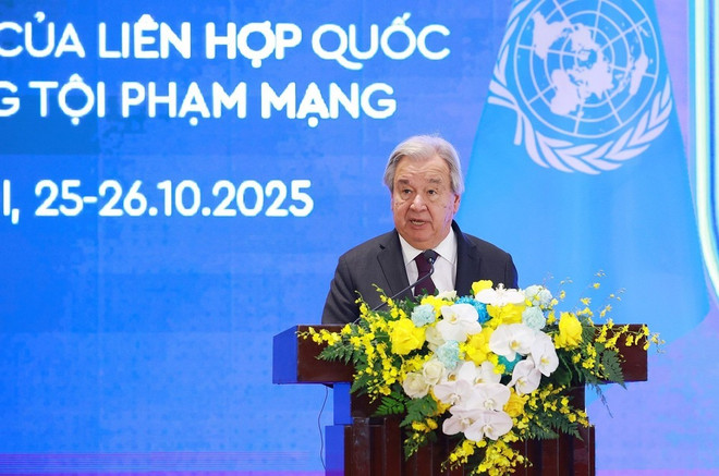 El secretario general de las Naciones Unidas, António Guterres, habla en el evento. (Fuente: VNA) 1761382416773.jpg