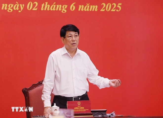 El presidente Luong Cuong habla en el evento. (Fuente: VNA) 0206-chu-tich-nuoc-4.jpg