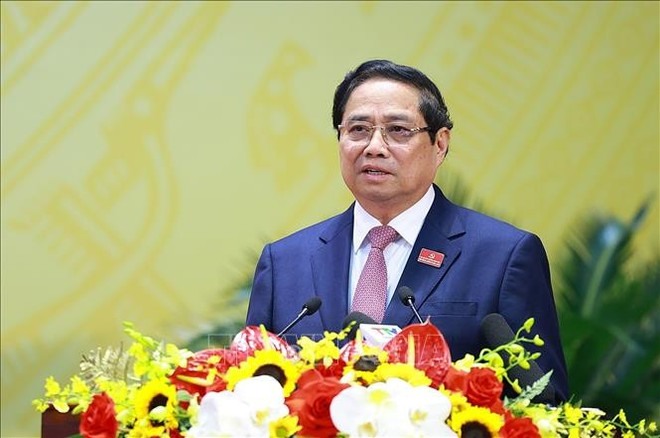 El primer ministro de Vietnam, Pham Minh Chinh, habla en el evento (Foto: VNA) tt3-151025.jpg
