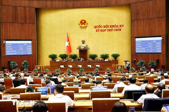 La Asamblea Nacional aprobó una Resolución sobre la exención y el apoyo al pago de matrícula para niños de preescolar, primaria y programas de educación general en instituciones educativas del sistema educativo nacional. (Foto: VNA) quoc-hoi-thong-qua-nghi-quyet-ve-mien-hoc-phi-2606.jpg