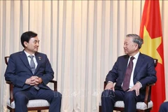 El secretario general del Partido Comunista de Vietnam, To Lam, y Ahn Gyu Back, presidente del Grupo Parlamentario de Amistad Corea del Sur-Vietnam. (Fuente: VNA)
