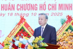 El secretario general del Partido Comunista de Vietnam y jefe de la Comisión Militar Central, To Lam, pronuncia su discurso (Fuente: VNA)