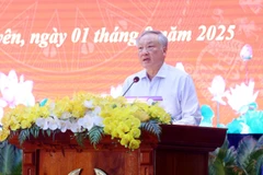 El viceprimer ministro permanente de Vietnam, Nguyen Hoa Binh, pronuncia un discurso en la ceremonia. (Fuente: VNA)