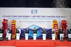 Ceremonia de colocación de la primera piedra de la segunda fase de la construcción de la primera fábrica de chips semiconductores de propiedad local de Vietnam. (Foto: CT Semiconductor)