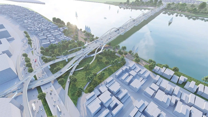 Perspectiva del proyecto de inversión en la construcción del puente Tran Hung Dao. (Foto: hanoimoi.vn)