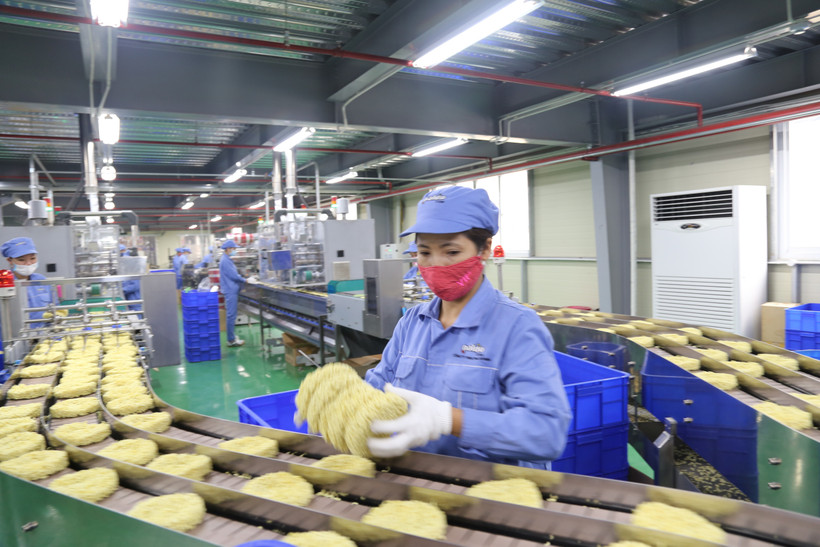 Operación de una línea de producción de fideos de alta gama en la empresa Padol Vina Company Limited. Foto: baophutho