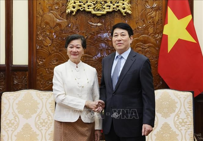 El presidente de Vietnam, Luong Cuong, recibe a la embajadora de Camboya, Chea Kimtha. (Foto: VNA)