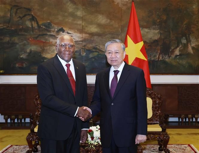 El secretario general del Partido Comunista de Vietnam,To Lam, y Salvador Valdés Mesa, miembro del Buró Político del Partido Comunista de Cuba (PCC) y vicepresidente del país caribeño. (Foto: VNA)