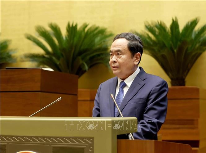 El presidente de la Asamblea Nacional, Tran Thanh Man, habla en la conferencia. (Foto: VNA)