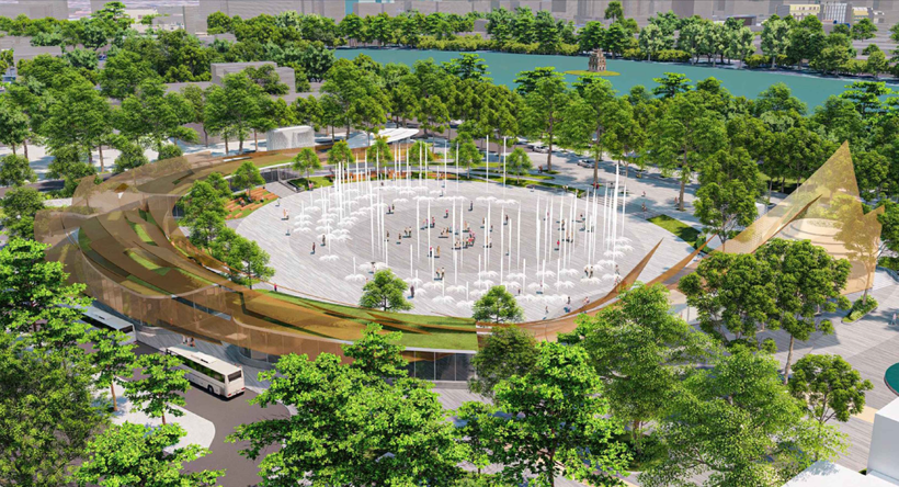 Ilustración en perspectiva de la plaza-parque al este del lago Hoan Kiem con una superficie total de 2,14 hectáreas. (Fuente: baotintuc.vn)