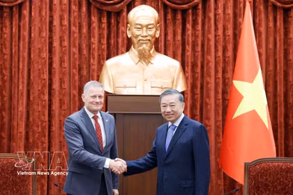 El secretario general del Partido Comunista y presidente de Vietnam, To Lam, recibe al embajador de Dinamarca en Vietnam, Nicolai Prytz. (Fuente: VNA)