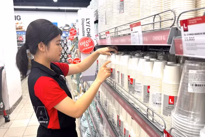 Lotte Mart Vietnam distribuye actualmente alrededor de 900 productos de marca propia fabricados en Vietnam bajo el estricto control de calidad de la cadena minorista. (Foto: VNA)