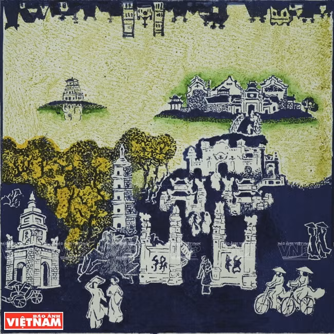 'Amo a Hanoi', con el lago Hoan Kiem, el templo Ngoc Son, la torre de la tortuga, y los 'Ao Dai' (túnicas tradicionales) de las muchachas hanoyenses.