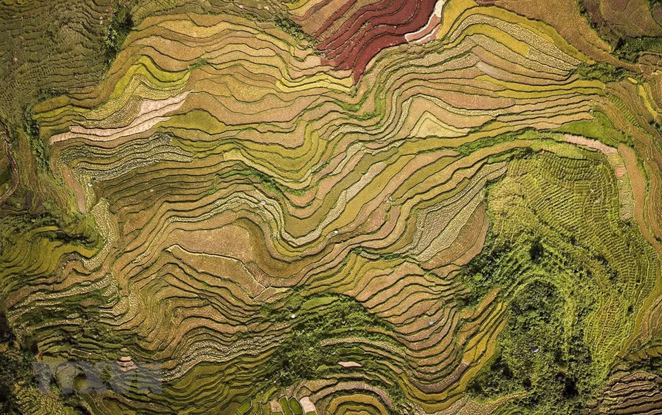 La vista desde arriba de los campos en terrazas en la comuna de Thach Yen (Foto: VNA)