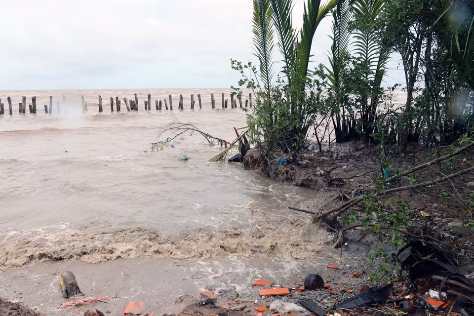 Cambio climático causa grave erosión en el dique en la costa de provincia sureña de Kien Giang. (Foto: VNA)