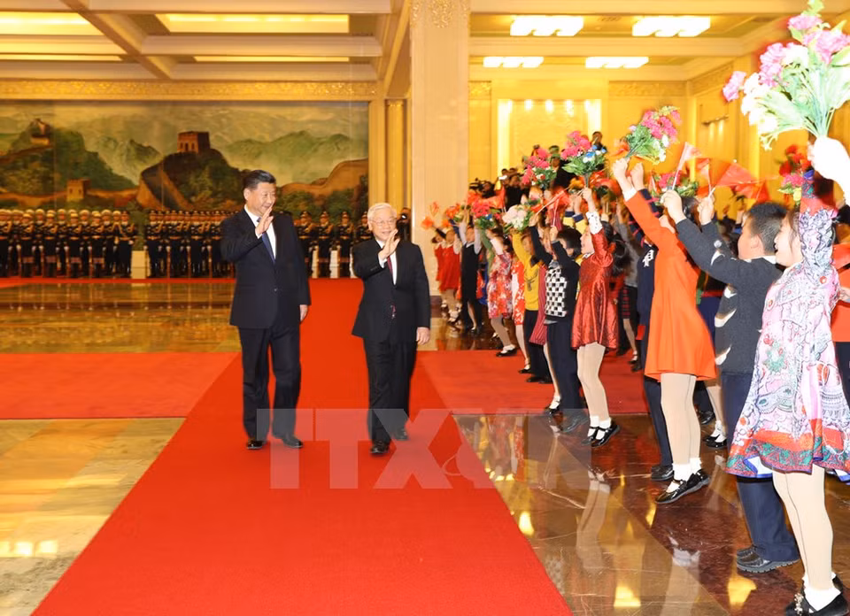 Niños chinos dieron la bienvenida a Phu Trong (Fuente: VNA)
