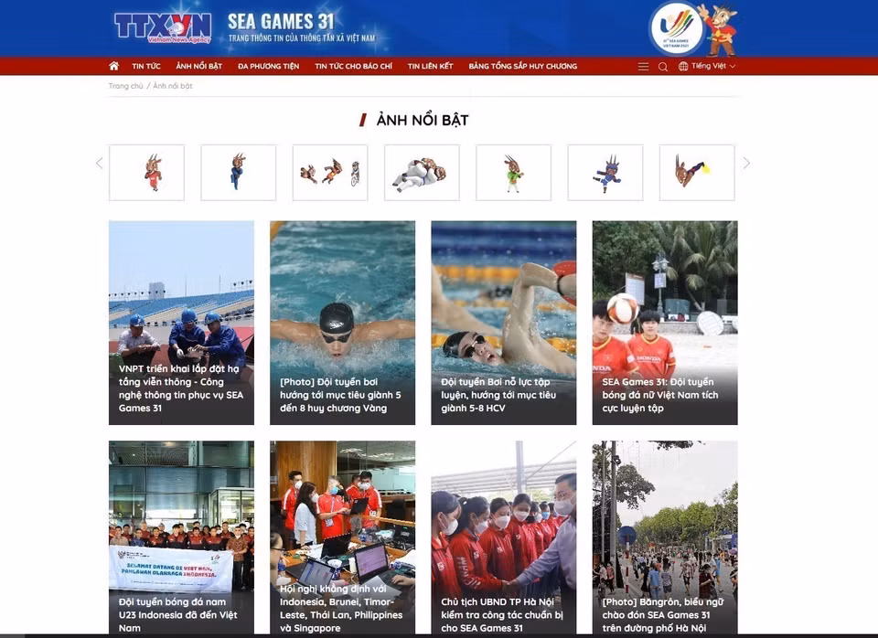 La VNA utiliza la plataforma digital como un canal de distribución de información efectivo, especialmente contenido multimedia en diferentes idiomas para difundir noticias ampliamente a los usuarios de todo el mundo. En la foto: La interfaz de la página de información sobre los XXXI Juegos Deportivos del Sudeste Asiático (SEA Games 31). Foto: VNA