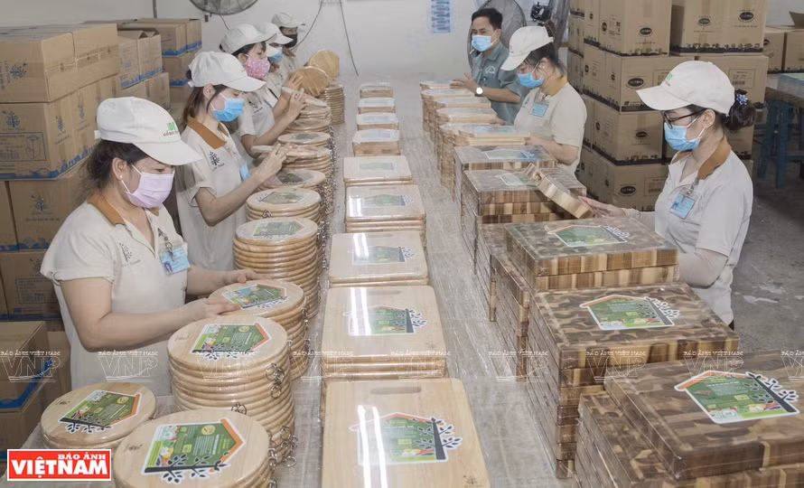 Taller de procesamiento de madera en la fábrica de la empresa Lam Hoang Phat en el parque industrial de Tam Phuoc, en la provincia sureña de Dong Nai (Foto: VNA)
