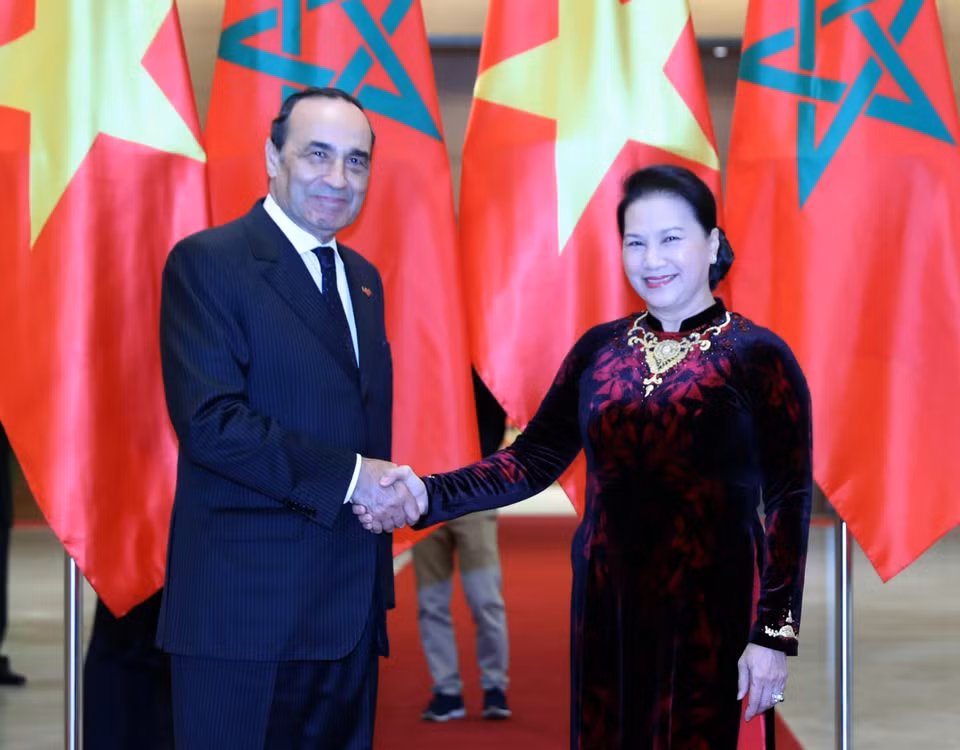 El presidente de la Cámara de Representantes de Marruecos, Habib El Malki, y la presidenta de la Asamblea Nacional de Vietnam, Nguyen Thi Kim Ngan (Fuente: VNA)