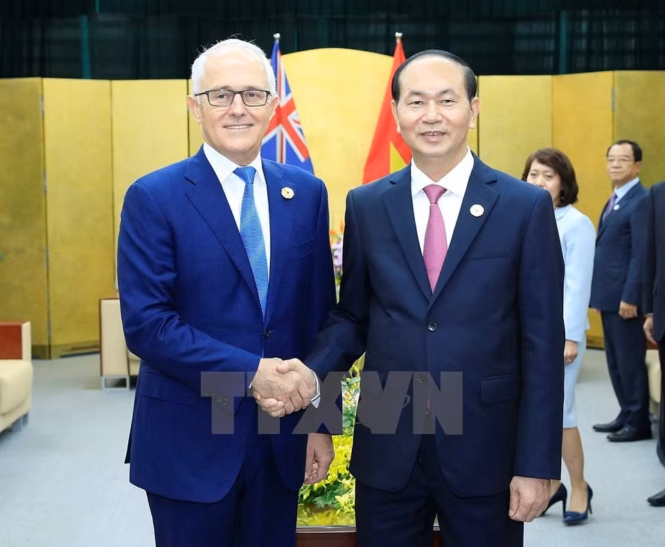 El presidente vietnamita, Tran Dai Quang, y el presidente australiano, Malcolm Turnbull (Fuente: VNA)