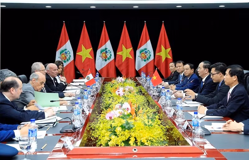 El presidente vietnamita, Tran Dai Quang, sostuvo un encuentro con su homólogo peruano, Pedro Pablo Kuczynski (Fuente: VNA)