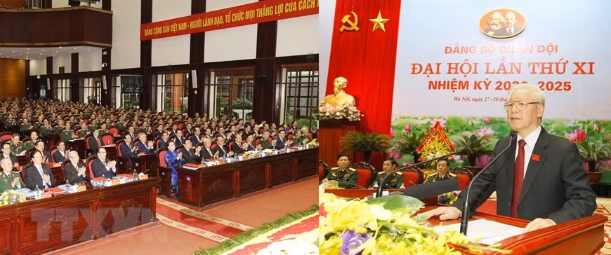 El secretario general del Partido Comunista, presidente del país y el también secretario de la Comisión Militar Central, Nguyen Phu Trong, en el acto (Fuente: VNA) 