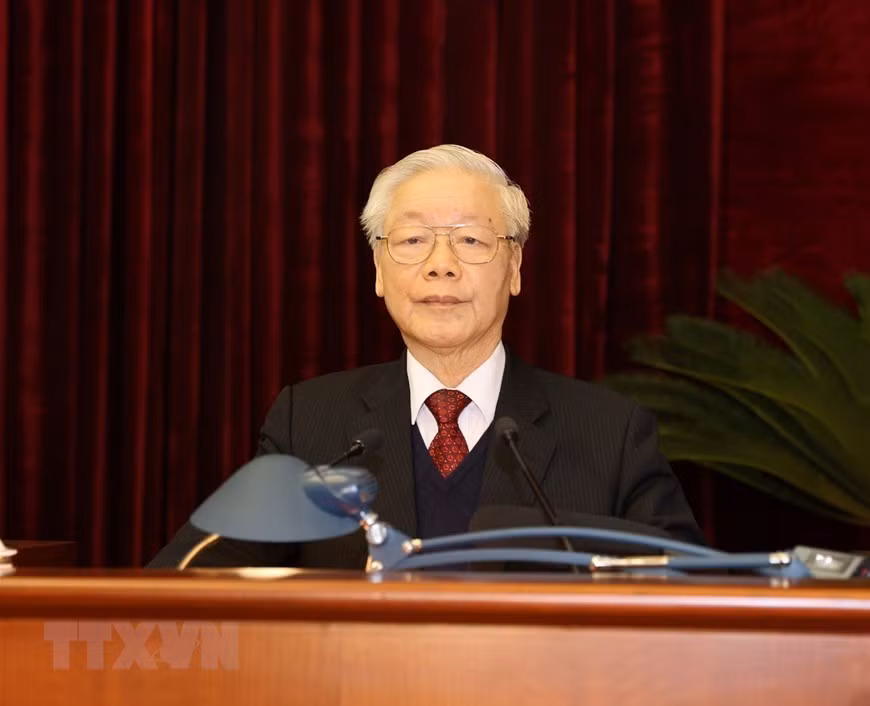 El secretario general del Partido Comunista de Vietnam y presidente del país, Nguyen Phu Trong, habla en la clausura (Foto; VNA)