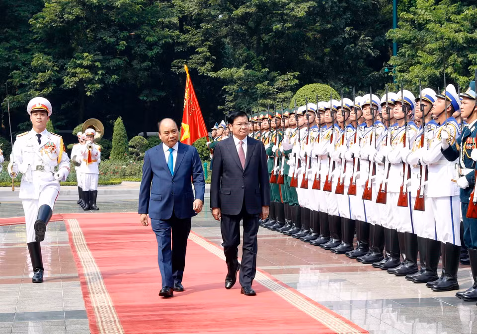 Ceremonia de bienvenida en el Palacio Presidencial en Hanoi. (Fuente: VNA)