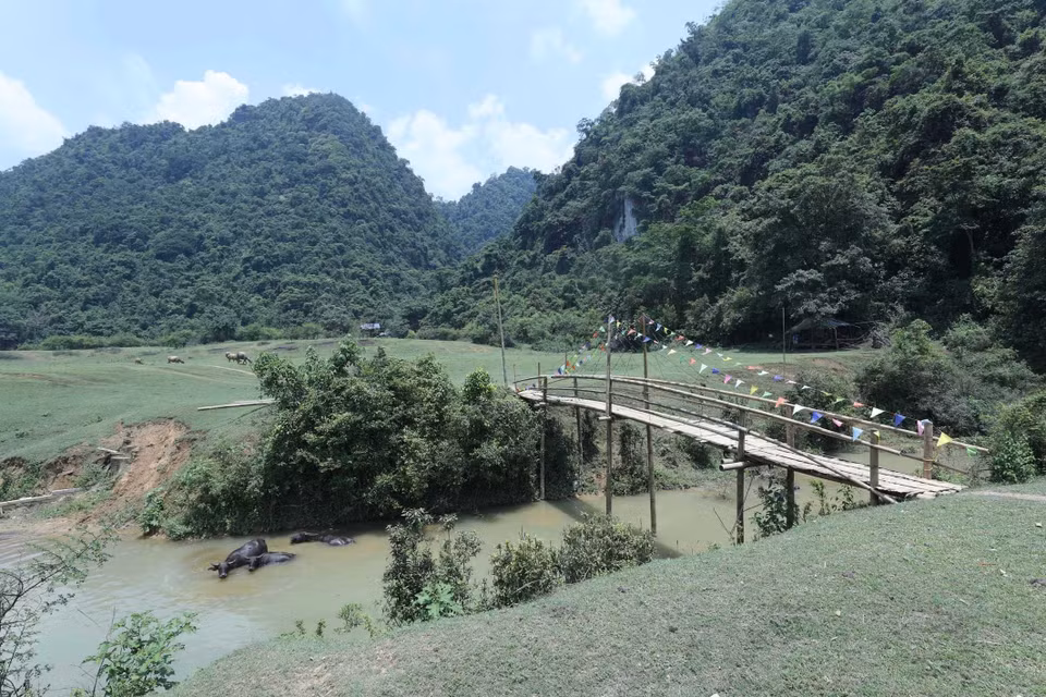 Hermoso paisaje poético alrededor del arroyo que cruza la estepa de Dong Lam. (Fuente: VNA)
