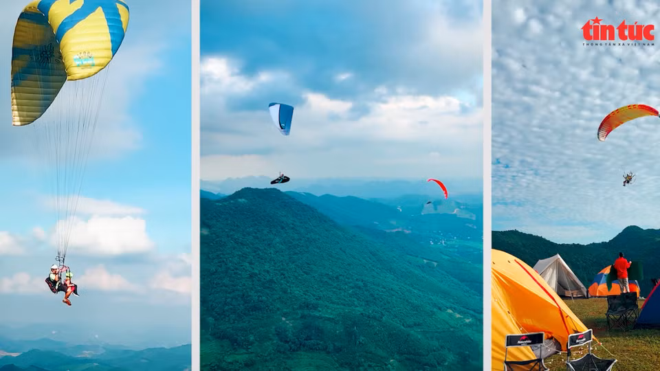 Cada vuelo desde el pico U Bo hasta el aterrizaje dura unos 20 minutos, dependiendo del viento. (Foto: VNA)