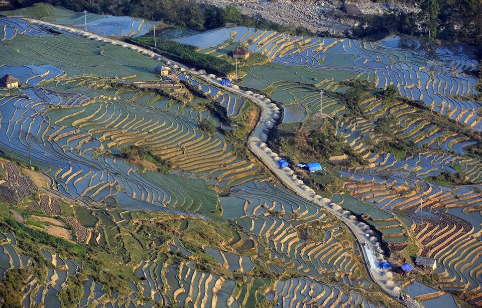 Un camino serpenteante pasa a través de campos de arroz en Y Ty (Fuente: VNA)