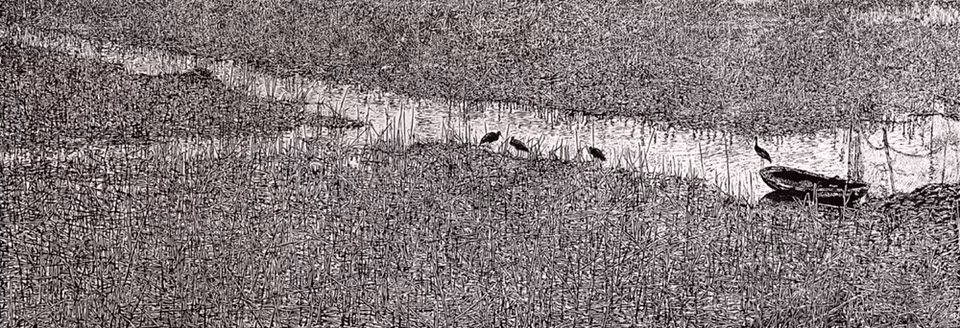 Grabado en madera “Llegada del invierno” retrata la melancolía y nostalgia sobre una típica zona rural de Vietnam.