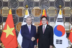 El secretario general del Partido Comunista de Vietnam, To Lam, y el presidente de la Asamblea Nacional de Corea del Sur, Woo Won Shik. (Foto: VNA)