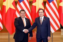 El presidente de la Asamblea Nacional de Vietnam, Tran Thanh Man, recibe al titular de la Cámara de Representantes de Malasia, Tan Sri Dato' Johari Bin Abdul (octubre de 2024). (Foto: VNA)