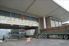 Mercancías despachadas de aduana cruzan el Puesto Fronterizo Internacional Kim Thanh - Lao Cai. (Foto: VNA)