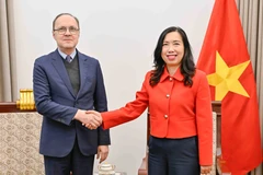 La viceministra de Relaciones Exteriores de Vietnam, Le Thi Thu Hang, recibe al embajador ruso en el país indochino, Gennady Bezdetko. (Foto: VNA)