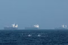 Embarcaciones fondeadas frente a la costa de Fujairah, en los Emiratos Árabes Unidos (EAU), en medio de las restricciones de Irán a las actividades marítimas en el estrecho de Ormuz, el 3 de marzo de 2026. Foto: REUTERS/VNA