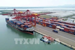 barco recibe contenedores en puerto marítimo internacional Chu Lai. (Foto: VNA)