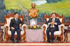 El viceprimer ministro de Vietnam, Ho Duc Phoc, y el secretario general del Partido Popular Revolucionario y presidente de Laos, Thongloun Sisoulith. (Foto: VNA)