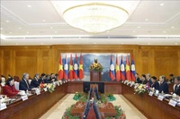 Esecretario general del Partido Comunista de Vietnam, To Lam, en una reunión con el presidente de la Asamblea Nacional de Laos, Saysomphone Phomvihane. (Foto: VNA)