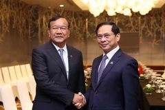 El vicepremier y ministro de Relaciones Exteriores de Vietnam, Bui Thanh Son, se reunió con su homólogo camboyano, Prak Sokhonn. (Fuente: VNA)