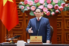 El primer ministro vietnamita, Pham Minh Chinh, habla en el evento. (Fuente: VNA)