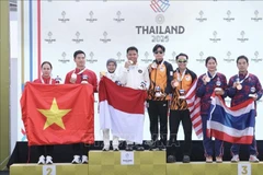 El dúo vietnamita Trinh Thu Vinh – Pham Quang Huy obtuvo la medalla de plata en la prueba de pistola de aire a 10 m por equipos mixtos. (Fuente: VNA)