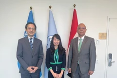 El embajador Do Hung Viet, jefe de la misión permanente de Hanoi ante la Organización de las Naciones Unidas; la doctora Nguyen Thi Lan Anh, candidata de Vietnam para el cargo de Jueza del Tribunal Internacional del Derecho del Mar (ITLOS) y el embajador iraquí Abbas Kadhom Obaid Al-Fatlawi, presidente del G77. (Fuente: VNA)