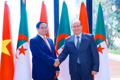 El primer ministro vietnamita, Pham Minh Chinh, y su homólogo argelino, Sifi Ghrieb. (Fuente: VNA)