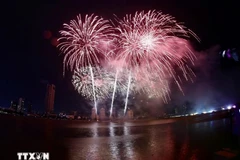 Un espectáculo de fuegos artificiales a orillas del río Han (Da Nang) en el marco del DIFF 2025. (Fuente: VNA)