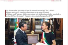Foto publicada en el medio Voces Del Periodista del encuentro entre el embajador vietnamita en México, Nguyen Van Hai, y la presidenta anfitriona, Claudia Sheinbaum. (Captura de pantalla/VNA)