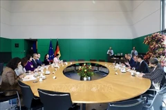 Panorama de la reunión entre Nguyen Manh Tien, subjefe de la Comisión de Defensa, Seguridad y Asuntos Exteriores de la Asamblea Nacional de Vietnam, y el vicepresidente del Parlamento Federal de Alemania, Bodo Ramelow. (Fuente: VNA)
