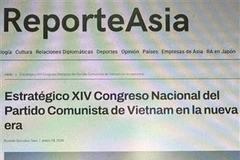 El artículo sobre el XIV Congreso Nacional del Partido Comunista de Vietnam en la página web ReporteAsia. (Fuente: VNA)