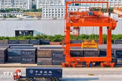 Las mercancías en el Puerto Ferroviario Internacional de Nanning, Guangxi, antes de ser trasladadas a Vietnam en el tren intermodal Vietnam-China. (Foto: VNA)